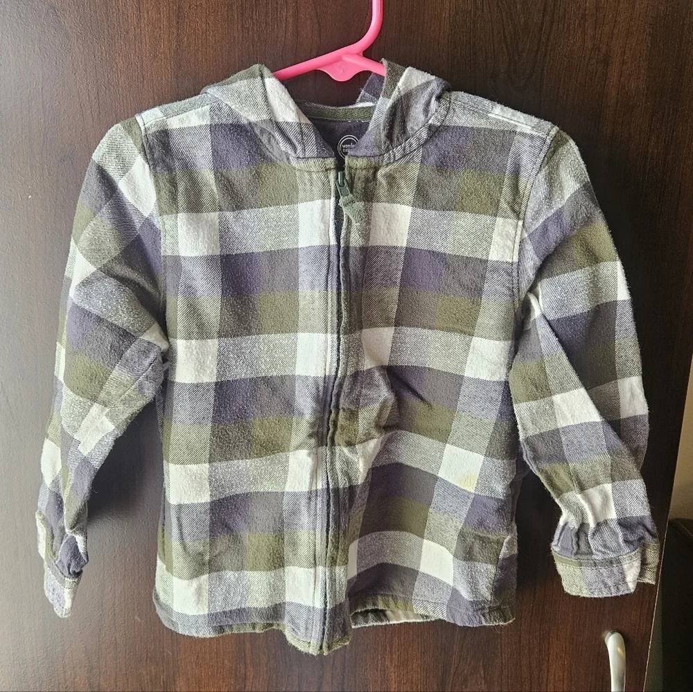 Wonder Nation Plaid Hooded Jacket - Olive and Navy